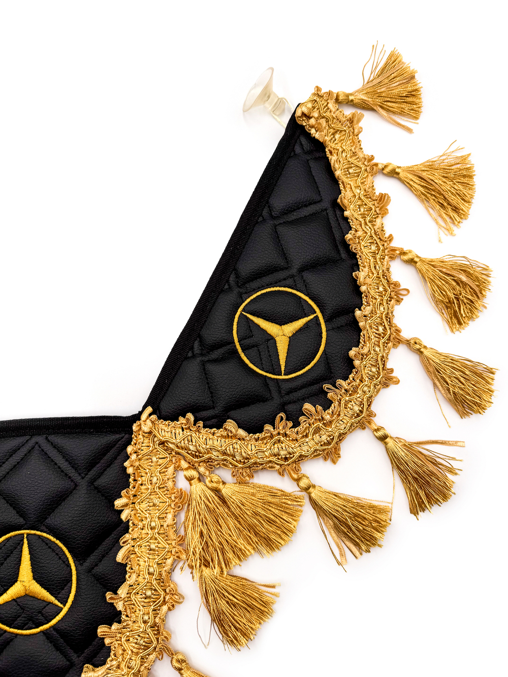 Вымпел тройной Mercedes (экокожа, черный с золотыми кисточками)