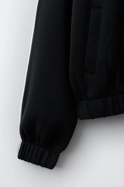ZARA СПОРТИВНАЯ КУРТКА С КОНТРАСТНЫМ КАНТОМ, ЧЕРНЫЙ