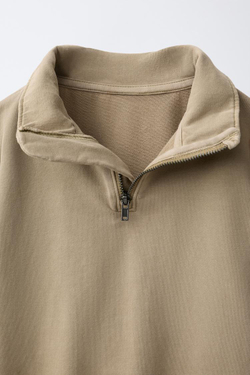 ZARA ОДНОТОННАЯ ТОЛСТОВКА НА МОЛНИИ, ПЕСОЧНЫЙ
