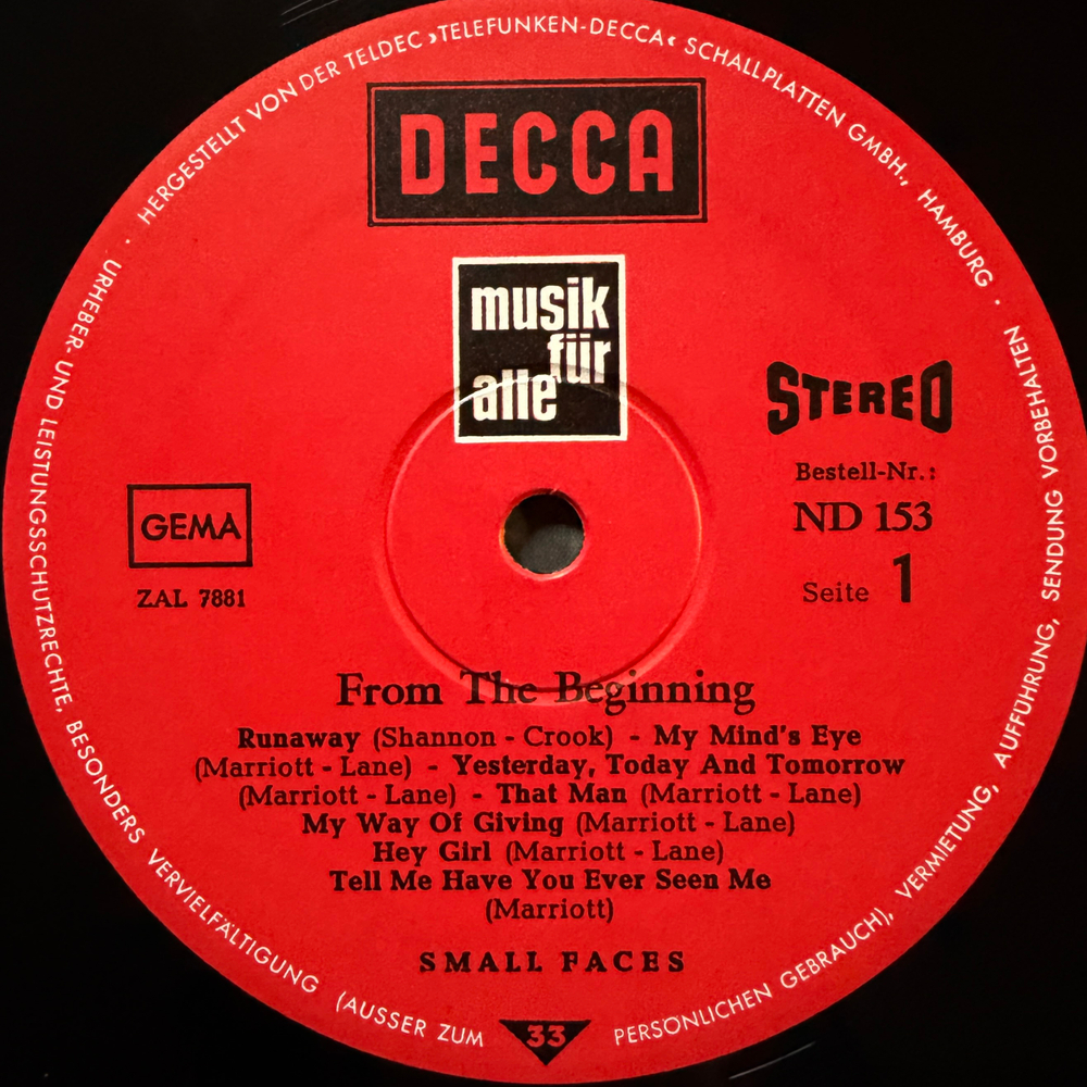 Small Faces ‎– From The Beginning (Германия 1967г.)