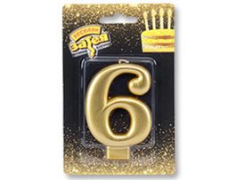 Свеча -цифра "6" Золотая 8см