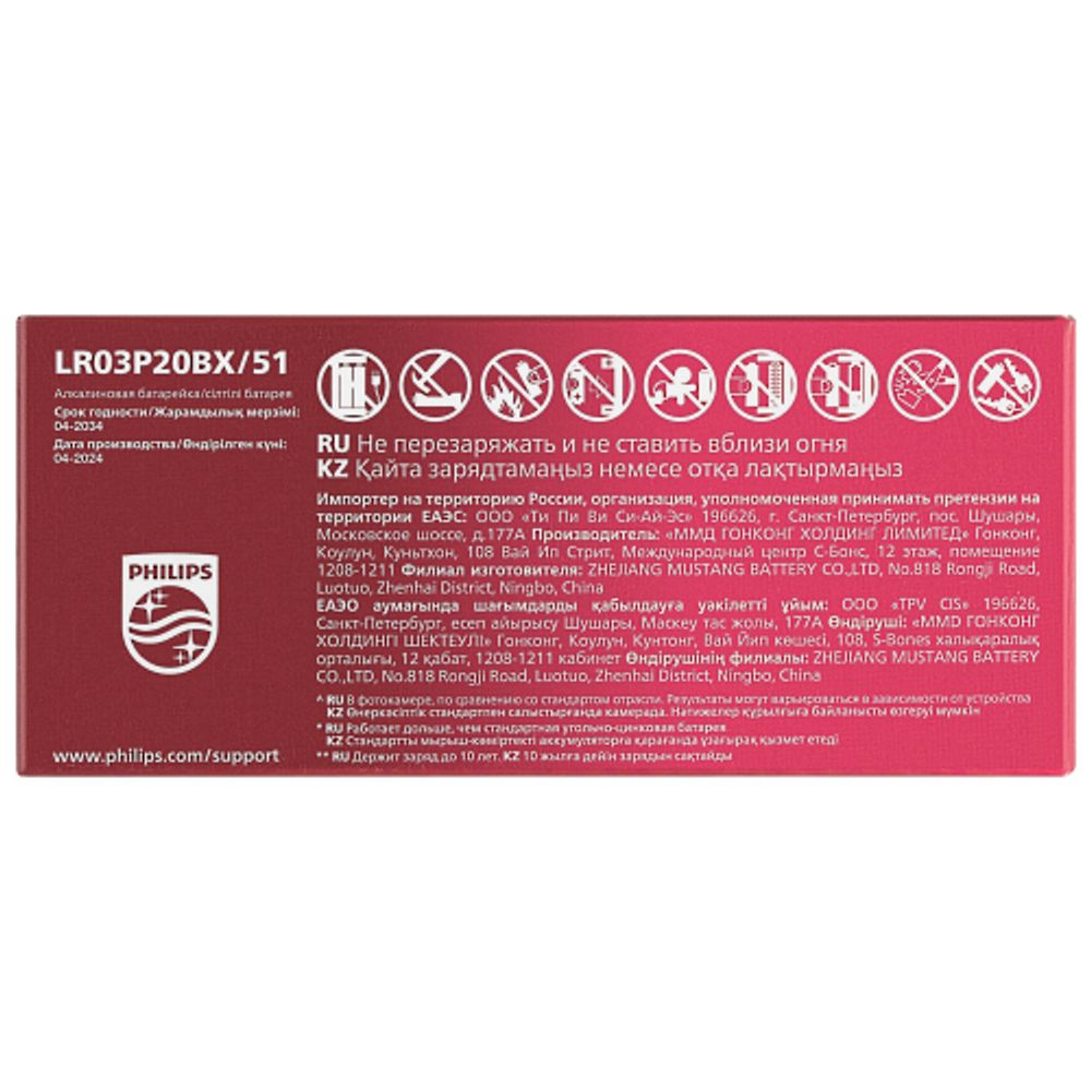 Батарейки Philips LR03P20BX/51 ААА алкалиновые 1,5v 20 шт. LR03-20BL Power | Батарейки Щелочные (Алкалиновые)