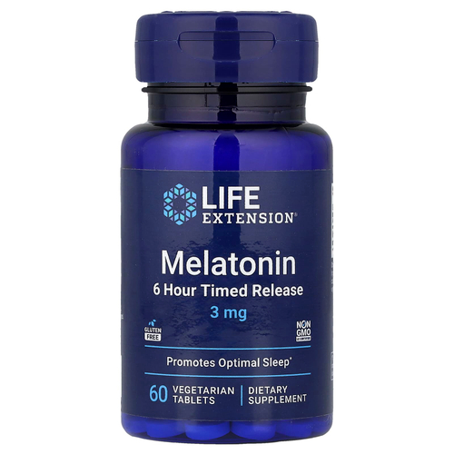 Life Extension, Мелатонин, высвобождение через 6 часов, 3 мг, 60 вегетарианских таблеток