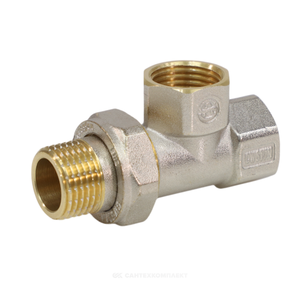 Тройник латунь никель Ду 15 (1/2") ВР/ВР/нак/гайка 9030 ГОСТ 32585-2013 Aquasfera 9030-01