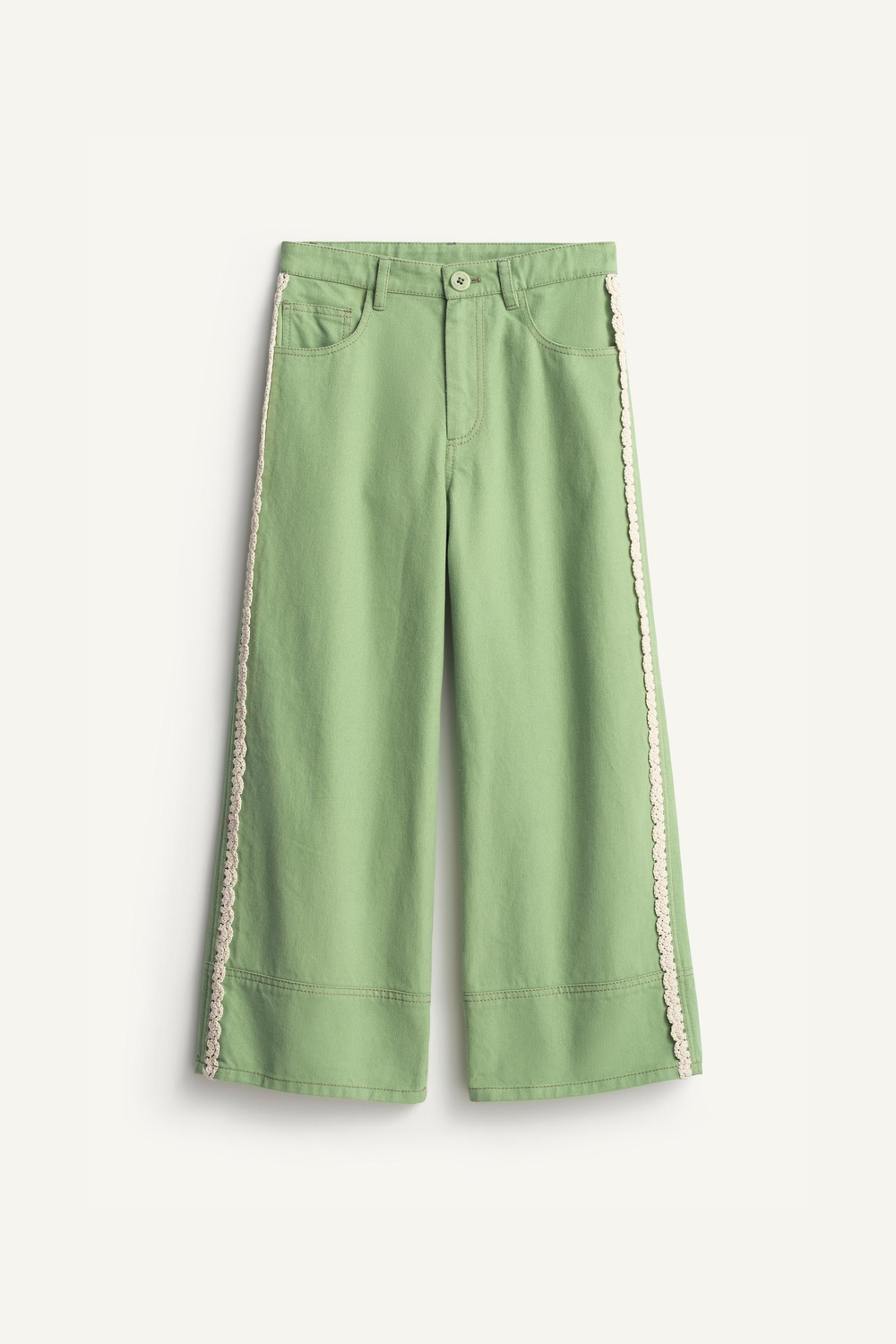 ZARA БРЮКИ С КРУЖЕВОМ - LIMITED EDITION, ЗЕЛЕНЫЙ