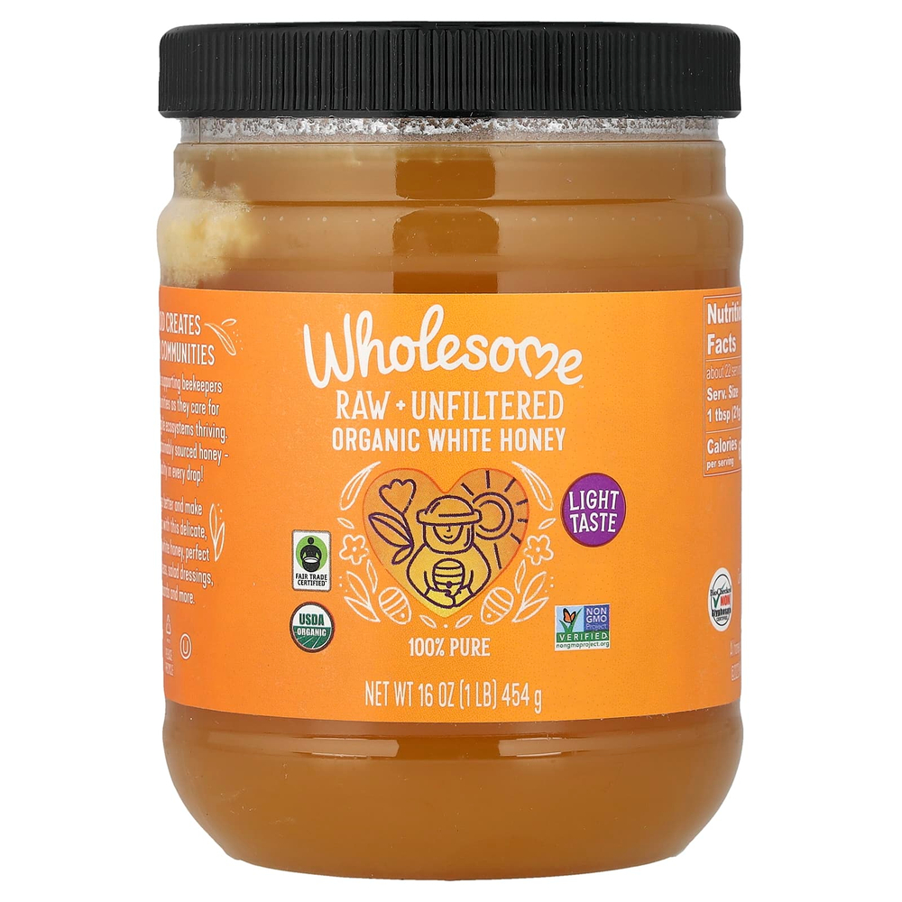 Wholesome Sweeteners, органический белый мед, сырой, нефильтрованный, 454 г (16 унций)