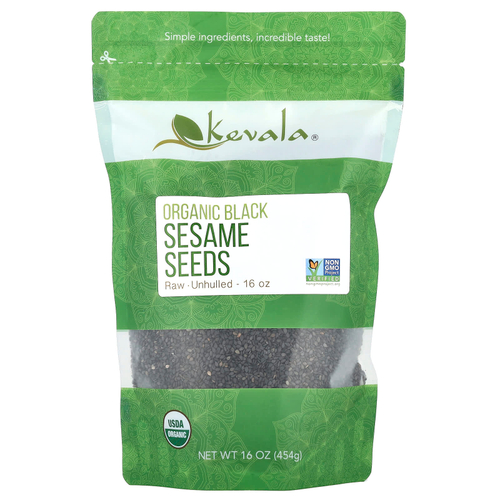 Kevala, Органические семена черного кунжута, неочищенные, 454 г (16 унций)