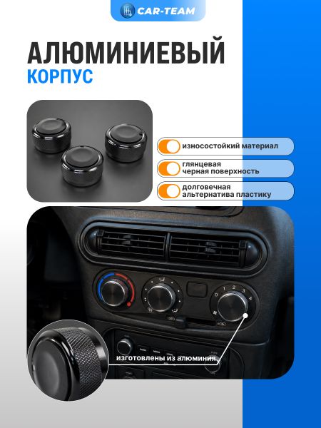 Крутилки (ручки) блока отопителя алюминиевые на Шевроле Нива, Лада Нива Тревел - черный лак