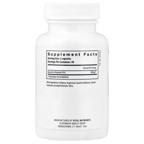 Vital Nutrients, кверцетин, 100 веганских капсул (250 мг в 1 капсуле)