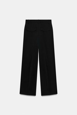 ZARA БРЮКИ В ПОЛОСКУ СО СКЛАДКАМИ И КЛАПАНАМИ, ЧЕРНЫЙ