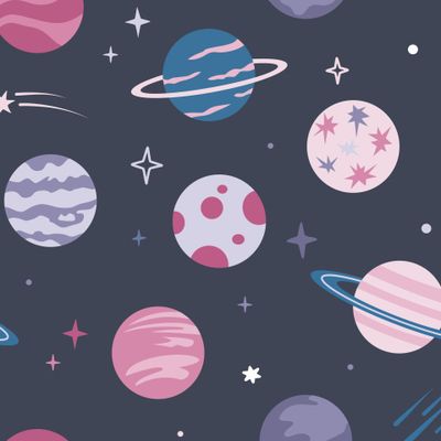 Космос. Планеты, звезды и коменты на темно-сером фоне