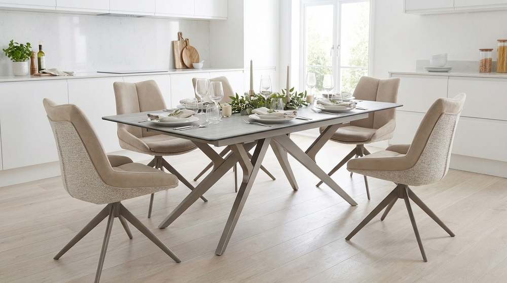 Стол М-City DISAUR КОСТА (COSTA) 180 см - 260 см MATTE SPANISH TRAVERTINE керамика, Латте, Орех натур