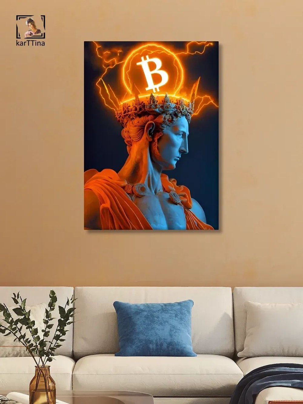 Картина Корона биткоина модульная 30х40см 1шт., на деревянном подрамнике