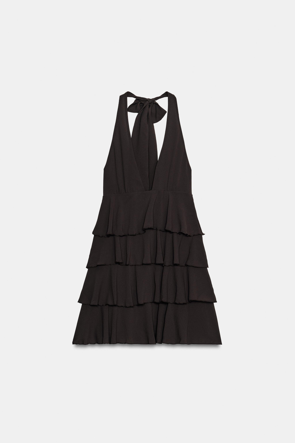 МИНИ-ПЛАТЬЕ С ВОЛАНАМИ И ГОРЛОВИНОЙ ХАЛТЕР — ZARA