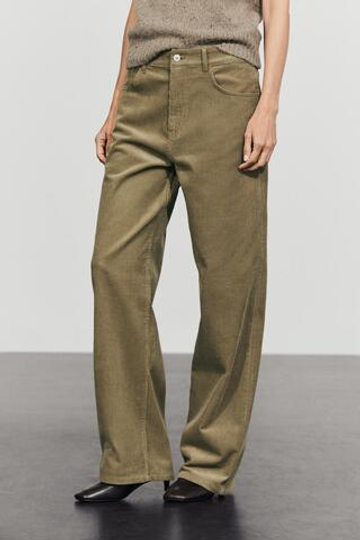 Massimo Dutti Вельветовые брюки свободного кроя со средней посадкой, песочный