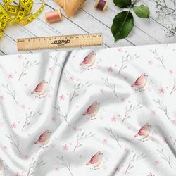 Ткань барби акварельные птички и веточки