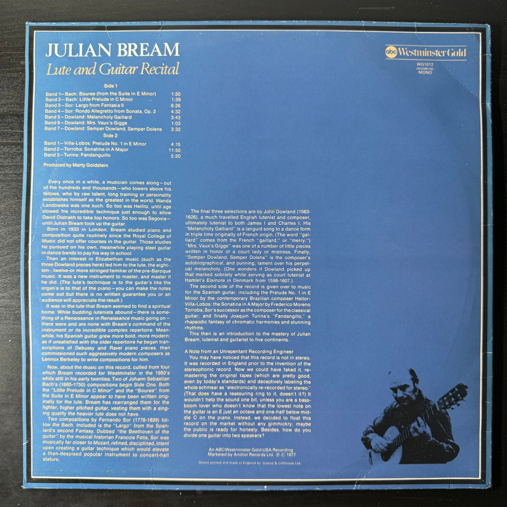 Julian Bream ‎– Lute and Guitar Recital (Англия 1977г.)