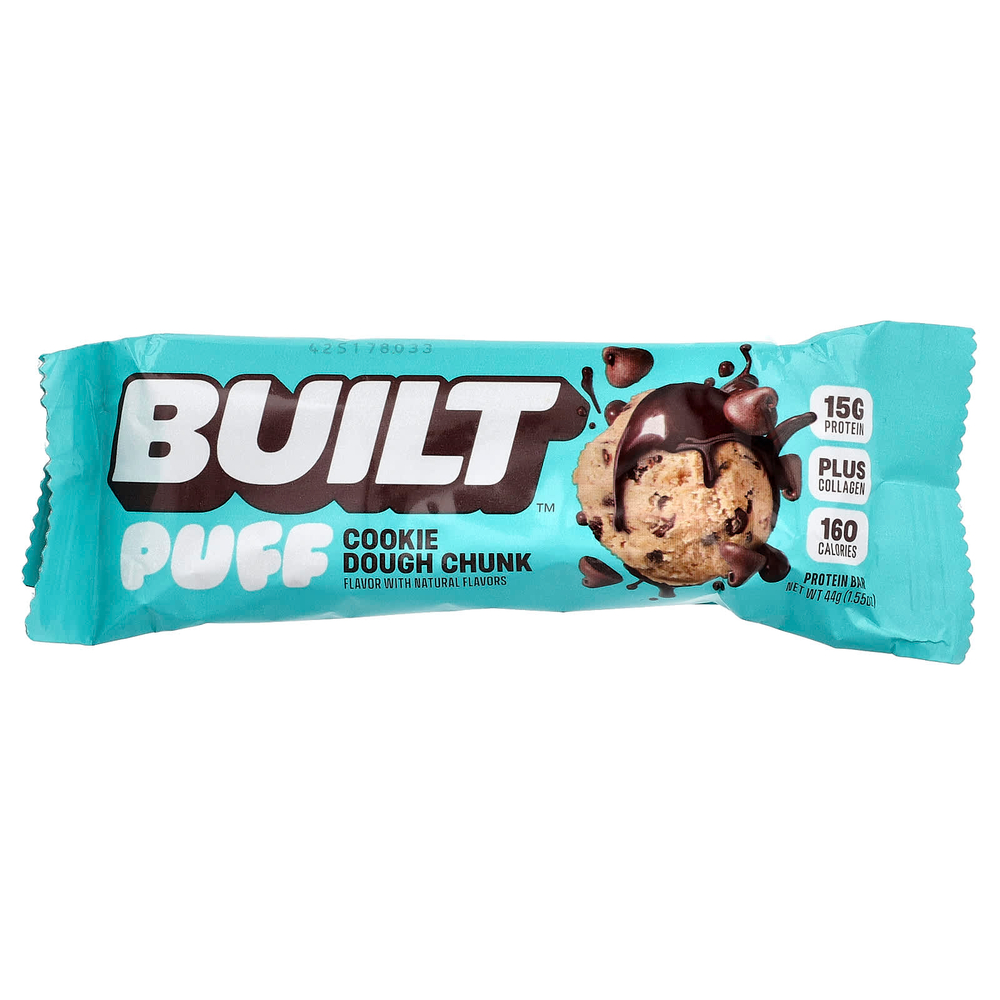Built, Puff, протеиновые батончики, кусочки теста для печенья, 4 батончика по 44 г (1,55 унции)