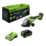 Угловая шлифовальная машина акк. Greenworks GD24AG, 24V, б/щет, 125 мм, 10500 об/мин,1x5Ач,быстрое ЗУ,кор (3200207CUG)