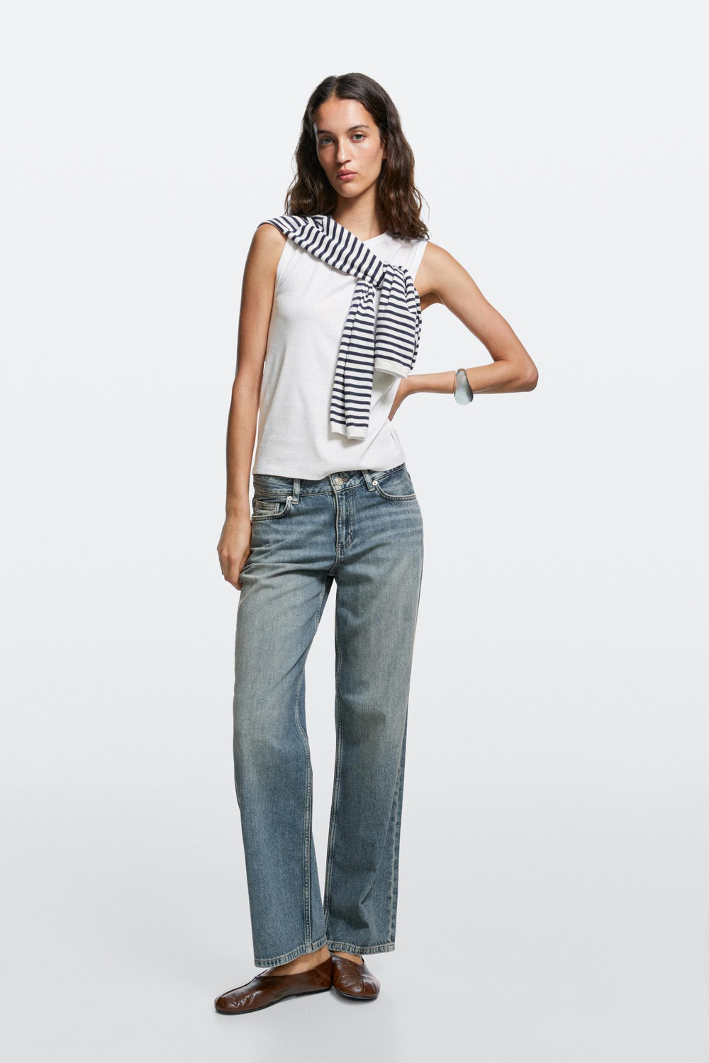Massimo Dutti Джинсы прямого кроя с низкой посадкой, средне-синий