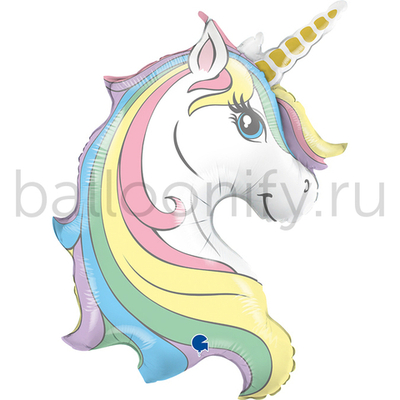 Шар (32''/81 см) Фигура, Голова, Нежный Единорог, 1 шт.
