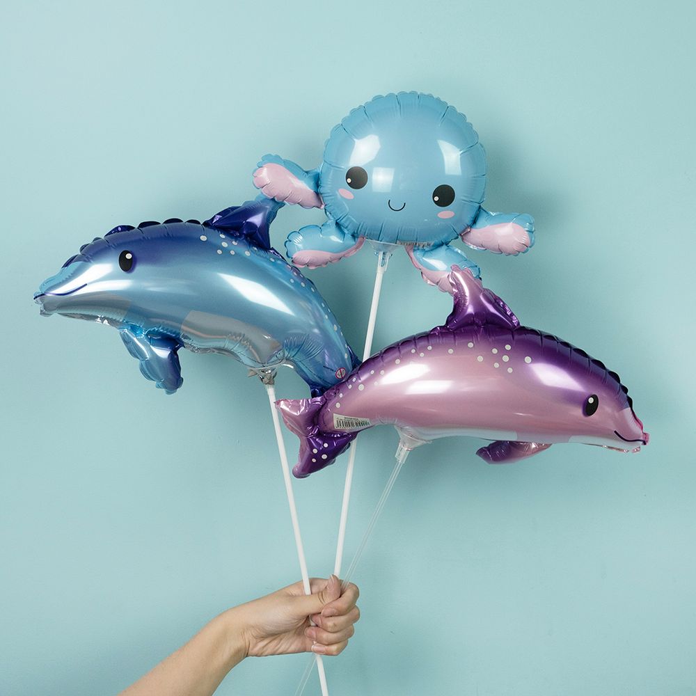 Шар (15''/38 см) Мини-фигура, Дельфин, Синий, 1 шт.