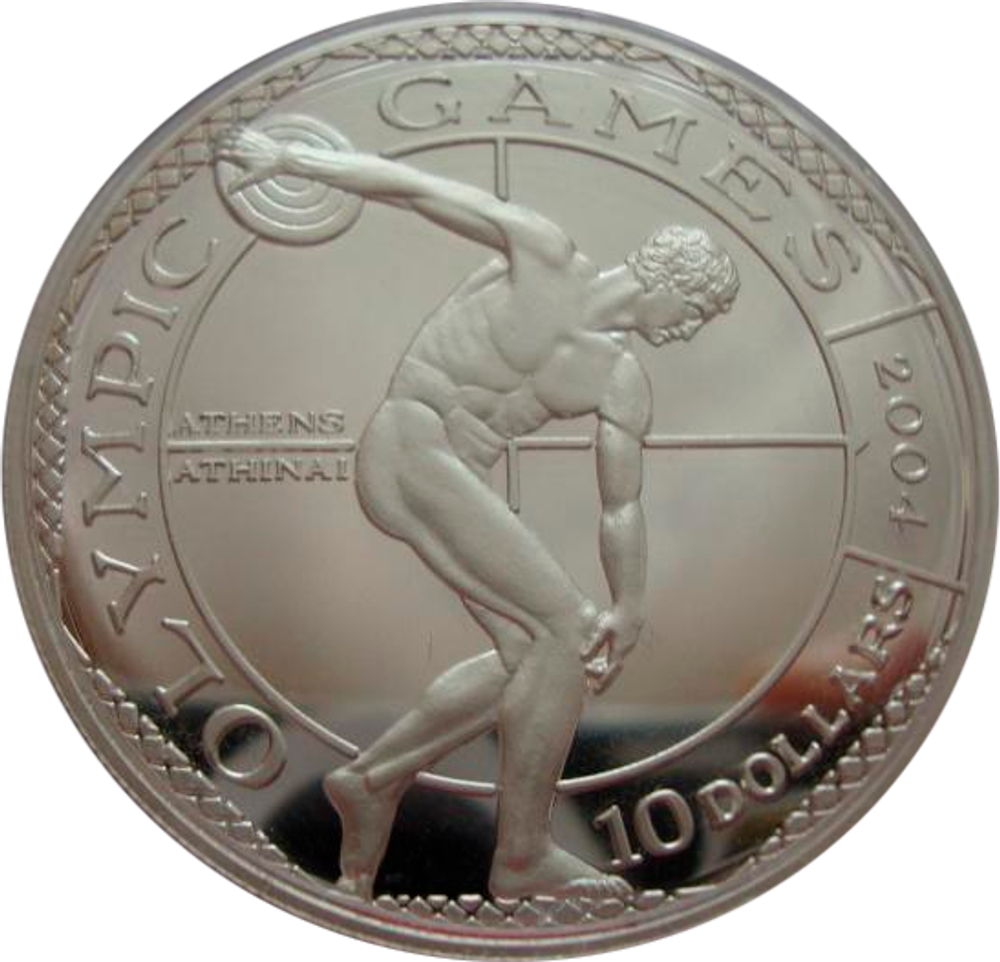 О-ва Кука 10 долларов 2001 Дискобол Метания диска Олимпиада Афины 2004 СЕРЕБРО