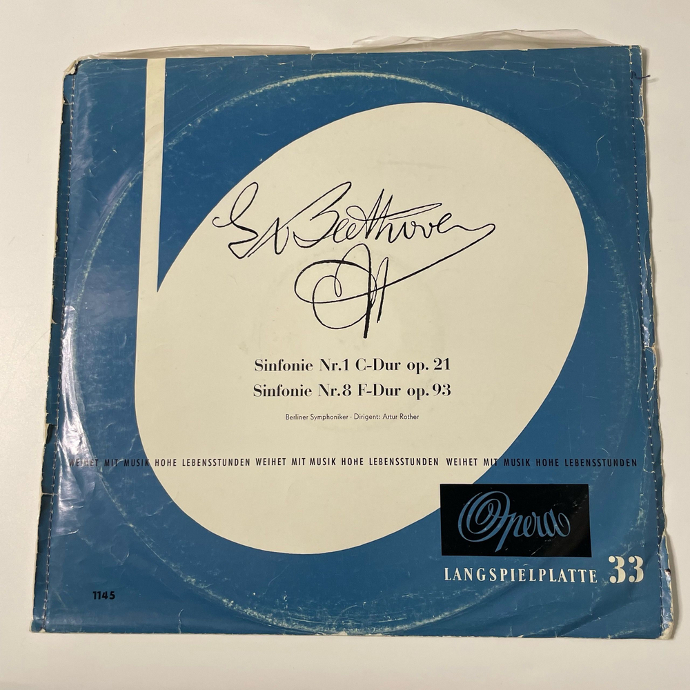 Винтажная виниловая пластинка LP Ludwig van Beethoven Бетховен, Симфония Sinfonie Nr. 1 C Dur Op. 21 / Sinfonie Nr. 8 F-Dur Op. 93 (Германия 1959)