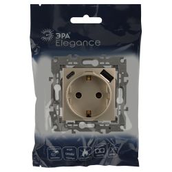 Розетка ЭРА Elegance 14-4108-04 2P+E 16A-250В со шторками с USB type-A+C 5В-3А шампань | Эра Elegance