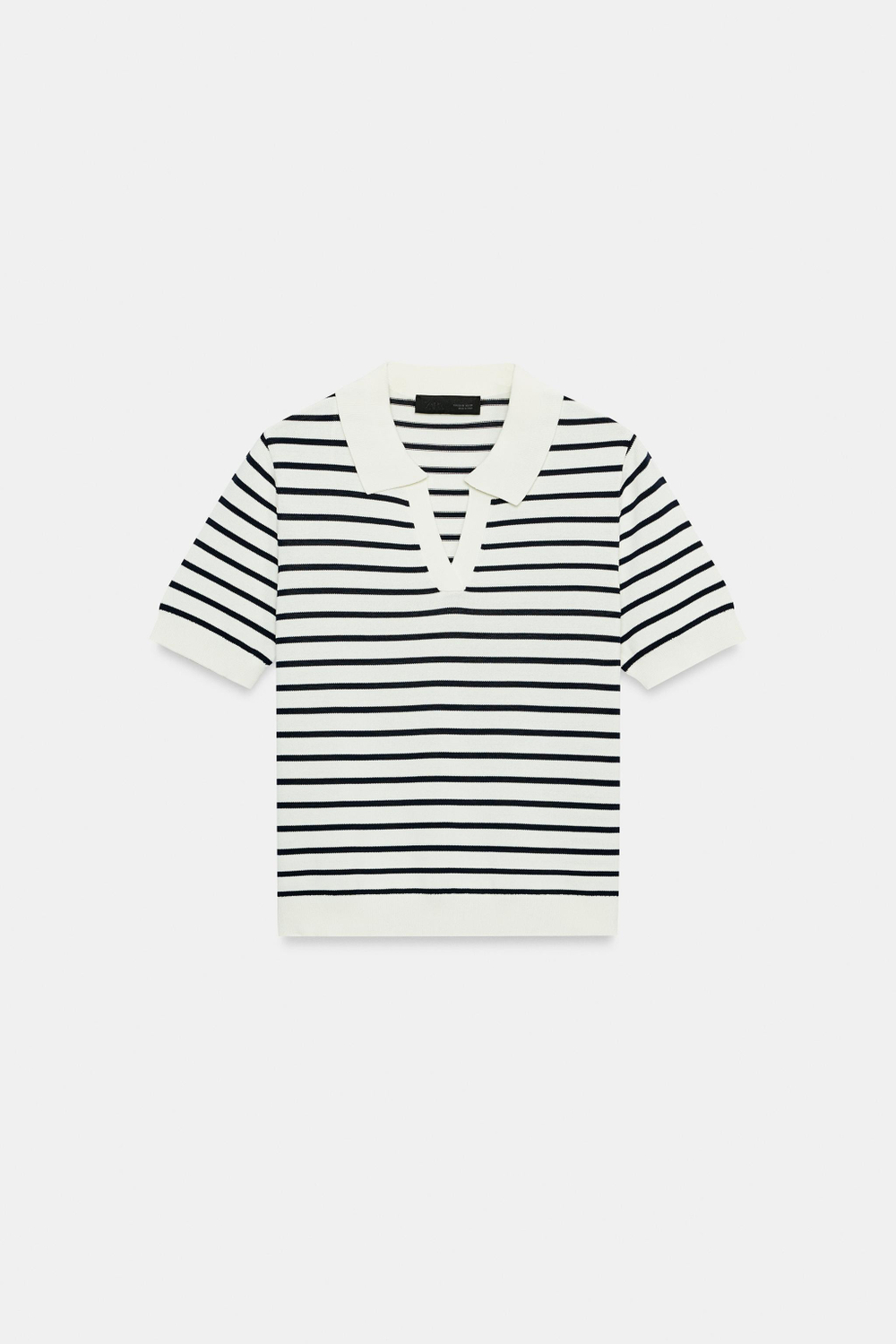 ZARA ТРИКОТАЖНОЕ ПОЛО В ПОЛОСКУ С КОРОТКИМ РУКАВОМ, ЧЕРНЫЙ/БЕЛЫЙ