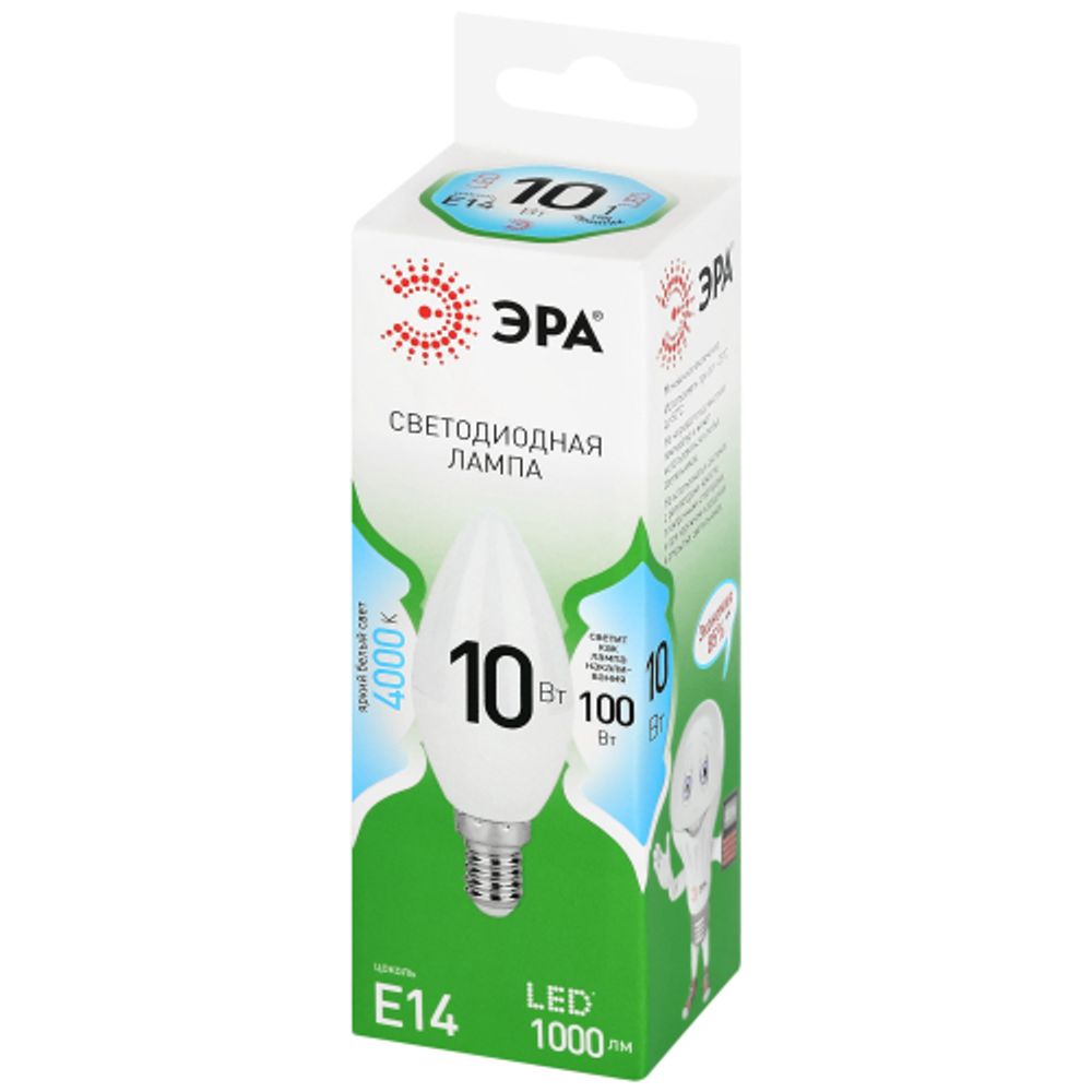 Лампа светодиодная ЭРА GREEN LINE LED B35-10W-840-E14 GL 10Вт свеча яркий белый свет E14 | Лампы cветодиодные Свеча (B/C)