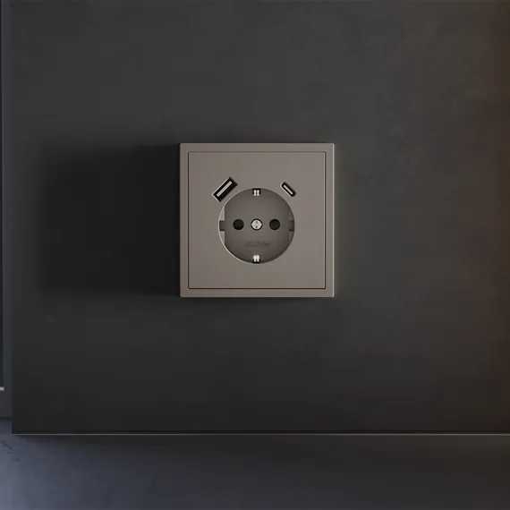 Накладка для розетки с USB A+C с заземлением и защитными шторками Voltum S70 Капучино VLS001014
