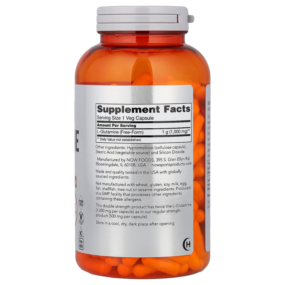 NOW Foods, Sports, L-глютамин, 1000 мг, 240 растительных капсул