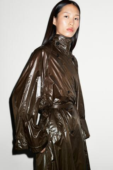 Massimo Dutti Длинный струящийся тренч, бутылочный