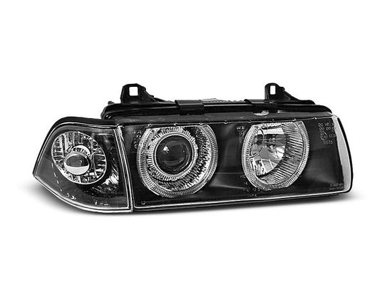 Передние фары Bmw 3 E36 angel eyes black