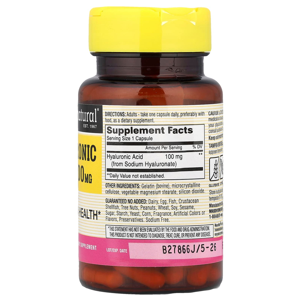 Mason Natural, Гиалуроновая кислота, 100 мг, 30 капсул
