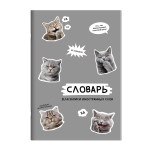 Тетрадь А5 24л. для записи иностранных слов "Стикеры с котами" мелов.картон, вн.блок - белый офсет (