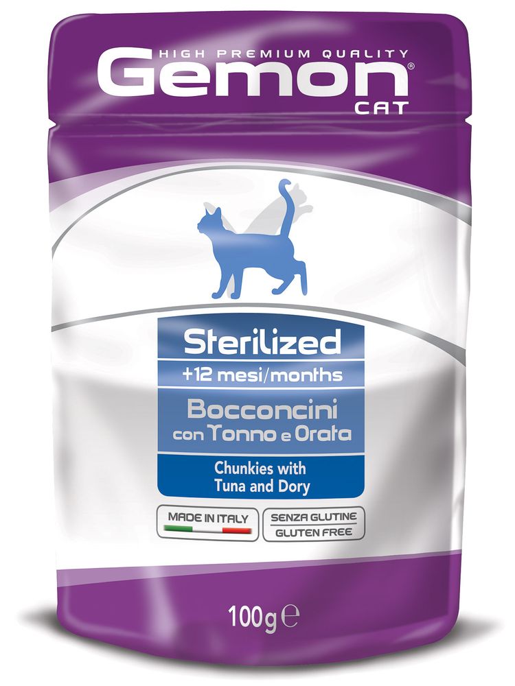 Влажный корм Gemon Cat Sterilized для стерилизованных кошек, кусочки c тунцом и рыбой дори 100 г Влажный корм Gemon Cat Sterilized для стерилизованных кошек, кусочки c тунцом и рыбой дори 100 г
