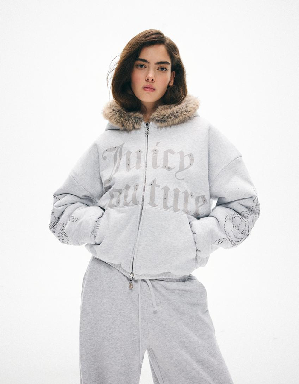 BERSHKA X JUICY COUTURE ДВУСТРОННЯЯ КУРТКА С КАПЮШОНОМ, СЕРЫЙ