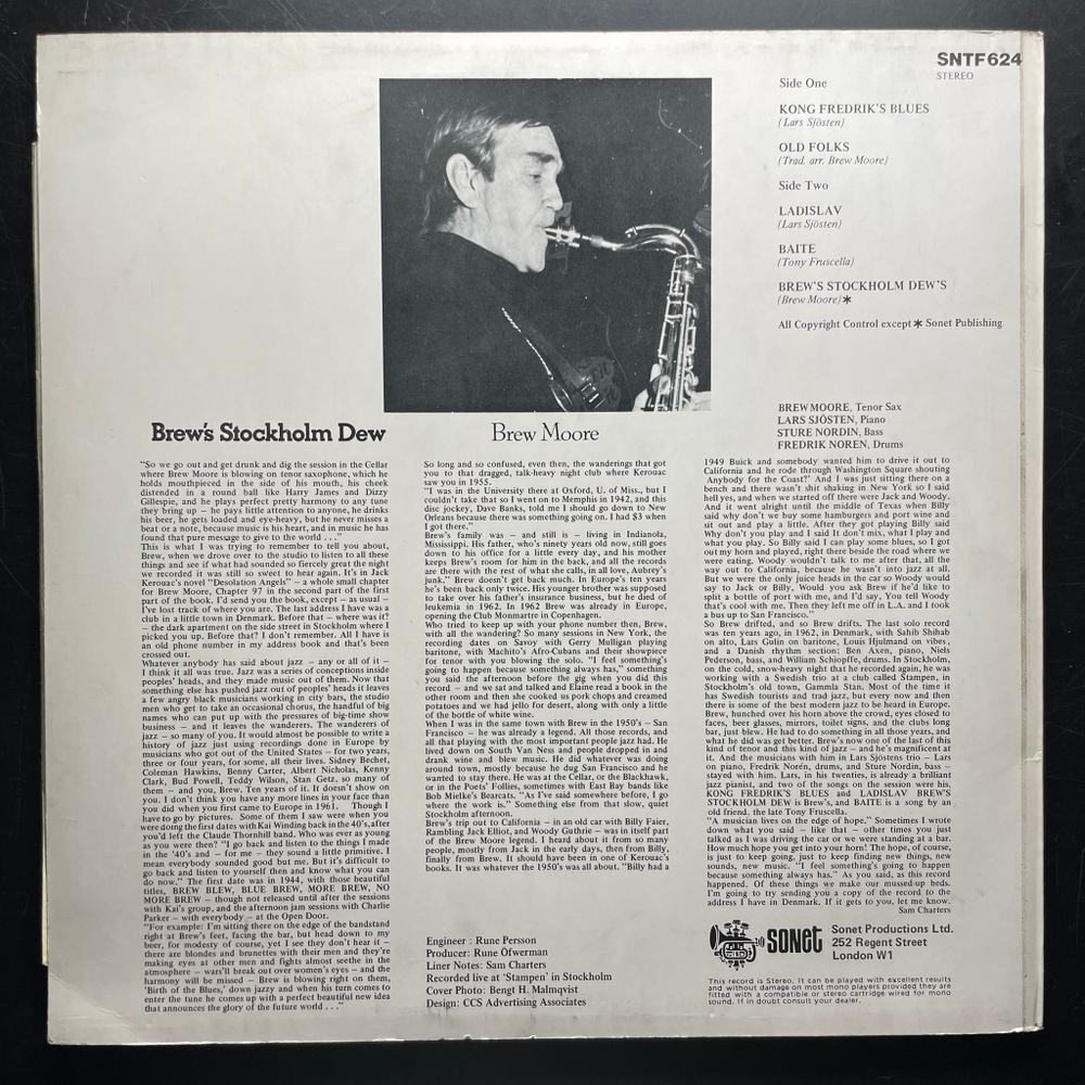 Brew Moore with Lars Sjosten Trio – Brew's Stockholm Dew (Англия 1972г.)