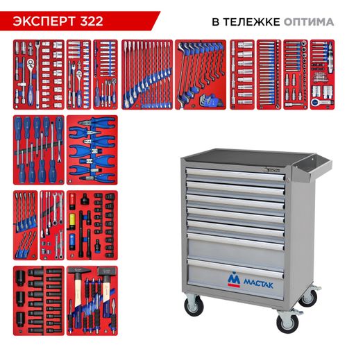 МАСТАК (52-07322G) Набор инструментов 323 предмета, "ЭКСПЕРТ 322", в серой тележке