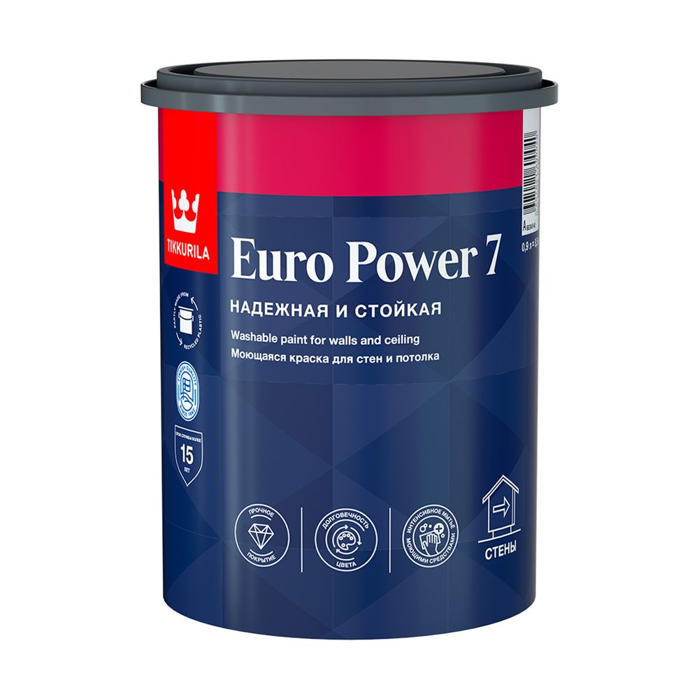 Краска моющаяся для стен и потолков Euro Power-7 (Евро-7) TIKKURILA 0,9л ---