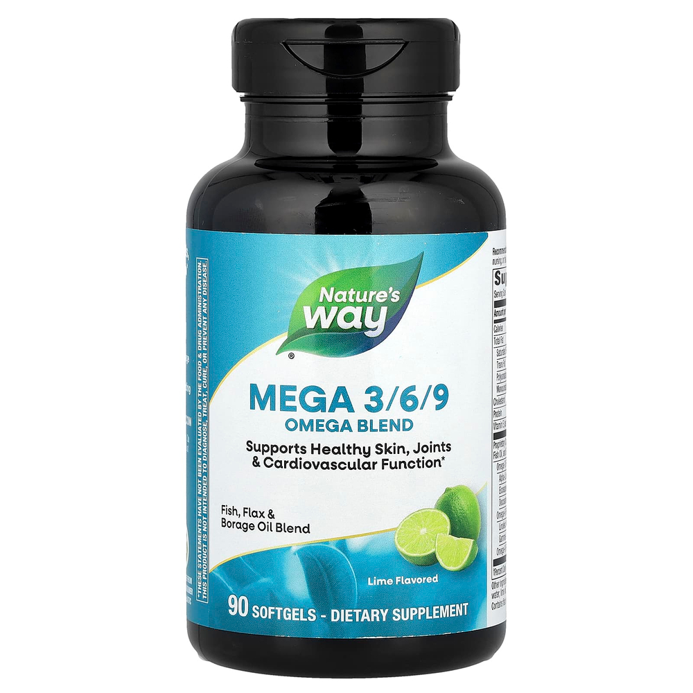 Nature's Way, Mega 3/6/9, смесь омега, со вкусом лайма, 90 мягких таблеток