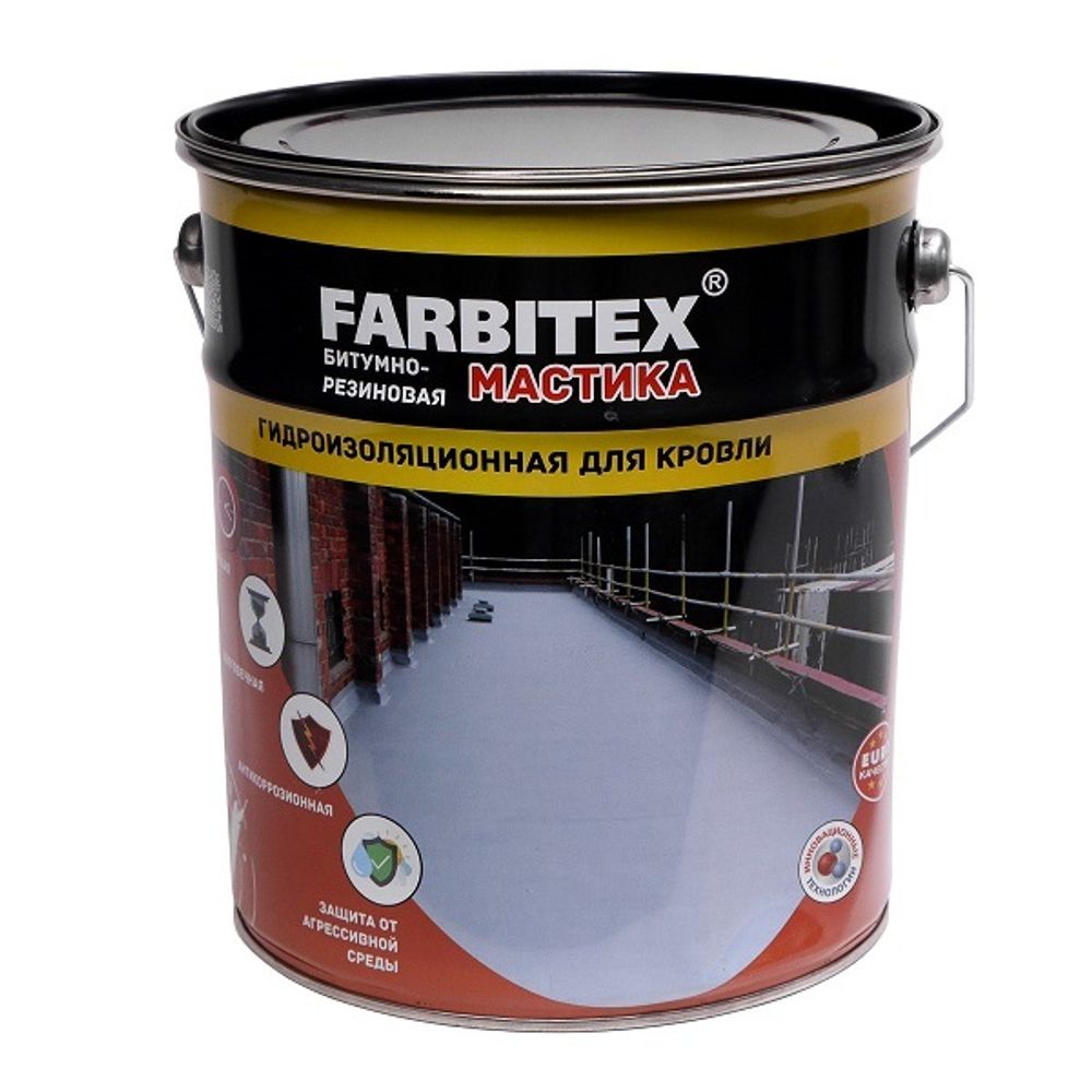 Мастика битумно-резиновая для кровли Farbitex 4 кг Мастика битумно-резиновая для кровли Farbitex 4 кг