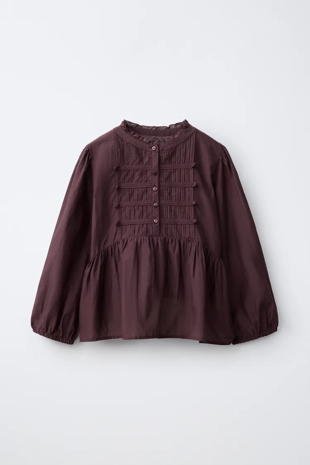ZARA РУБАШКА С ЗАСТЕЖКАМИ-ТОГГЛ И СКЛАДКАМИ, БУРГУНДИ
