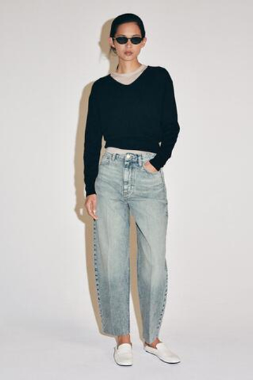 ZARA ДЖИНСЫ TAPERED С ВЫСОКОЙ ПОСАДКОЙ — ZW COLLECTION, ГОЛУБОЙ