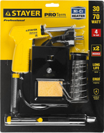 STAYER PROTerm, 30Вт+70Вт, 2 в 1, пистолетная рукоятка, конус, оловоотсос + подставка + припой, набор для паяльных работ, Professional (55315-70-H4)