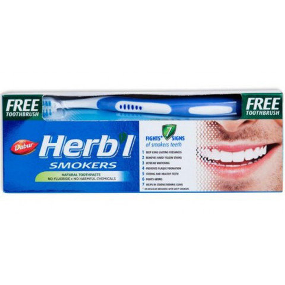 Зубная паста Dabur Herb'l Smokers Для курильщиков от чайного, кофейного, табачного налет + зубная щетка 150 г