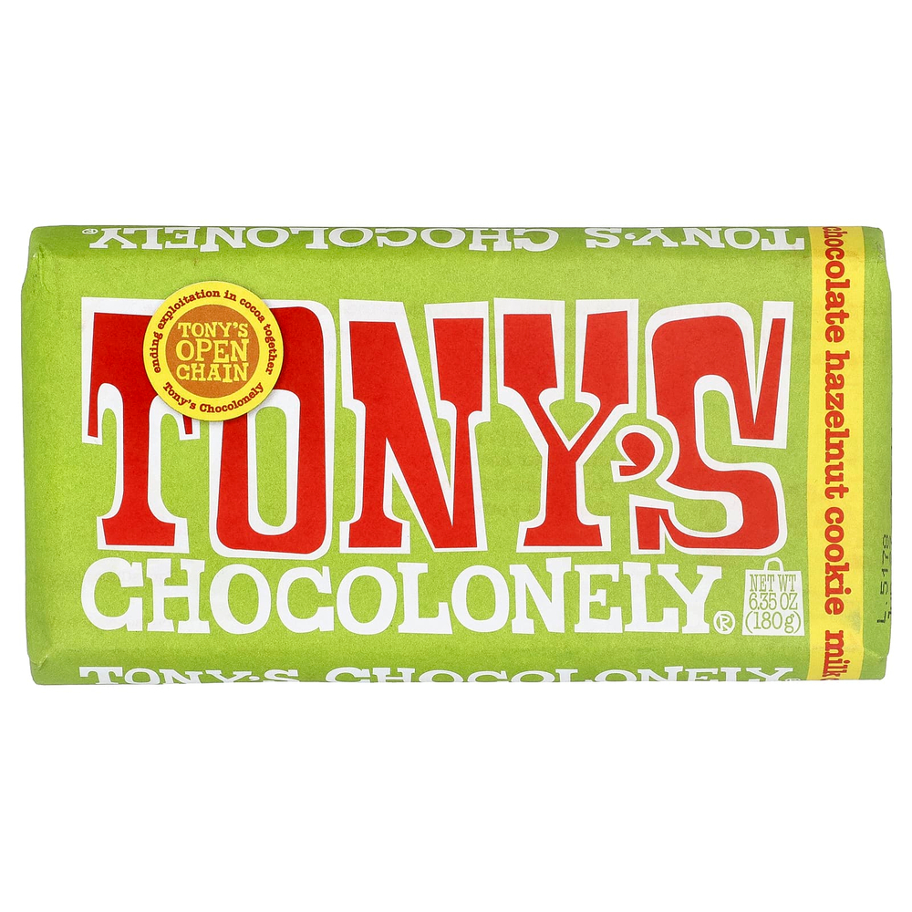 Tony's Chocolonely, молочный шоколад, печенье с фундуком, 180 г (6,35 унции)