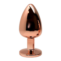 Золотистая анальная пробка 9см с прозрачным кристаллом Cnex Wooomy Tralalo Rose Gold Metal Plug Large White